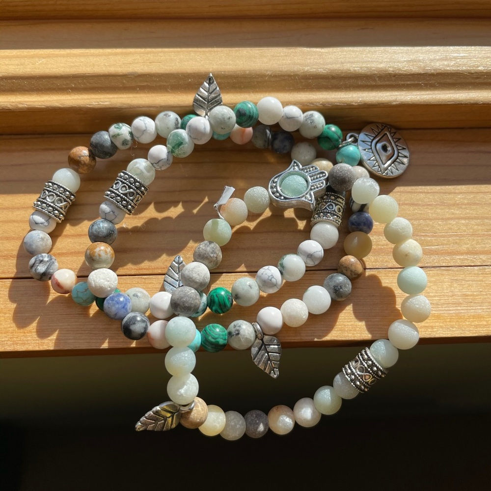 3 multicolor beaded bracelets